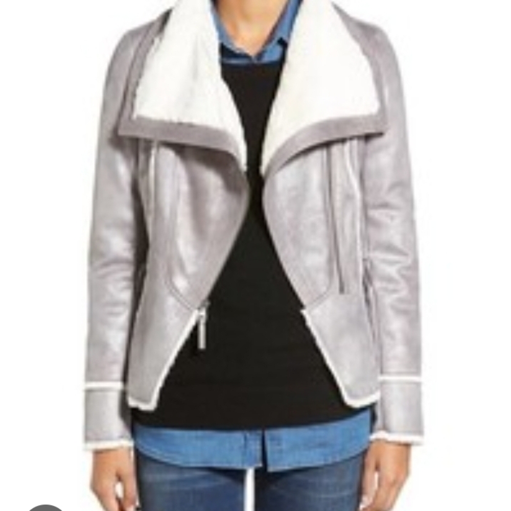 GUESS!!Women's Silver  Jacket with Shearling